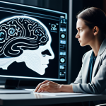 A professional, poised individual, fully clothed in modest, contemporary business attire, sits thoughtfully at a sleek desk in a sunlit, modern office. On the desk, a subtle, elegant holographic projection shows a blend of a human brain outline with intricate astrological symbols and planetary alignments, illustrating the synergy between psychology and celestial influence for self-understanding. The individual is looking at the projection with a contemplative expression, perfect anatomy, correct proportions, natural pose, well-formed hands. The background is blurred, conveying a sense of focus and deep thought. Professional photography, high detail, ethereal lighting, appropriate content, safe for work, professional dress, natural body proportions.