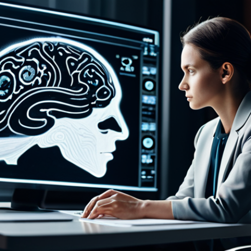 A professional, poised individual, fully clothed in modest, contemporary business attire, sits thoughtfully at a sleek desk in a sunlit, modern office. On the desk, a subtle, elegant holographic projection shows a blend of a human brain outline with intricate astrological symbols and planetary alignments, illustrating the synergy between psychology and celestial influence for self-understanding. The individual is looking at the projection with a contemplative expression, perfect anatomy, correct proportions, natural pose, well-formed hands. The background is blurred, conveying a sense of focus and deep thought. Professional photography, high detail, ethereal lighting, appropriate content, safe for work, professional dress, natural body proportions.